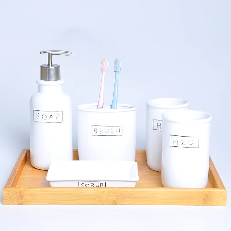 

NEWYEARNEW Simplicity Fashion Ceramic Bathroom Accessories Set Letter High-grade Wash Gargle Cup Toothbrush Suit Wedding Gift