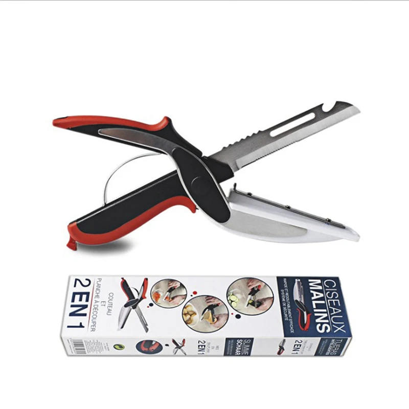 

New Color boxed Multi-function food scissors Kitchenware vegetable Stainless steel scissors two in one scissors household AB385