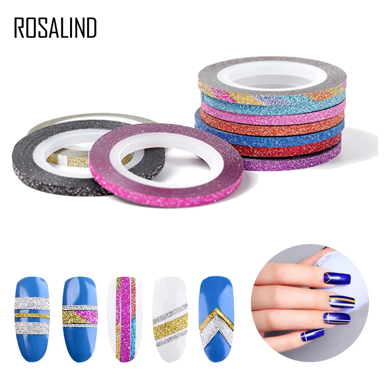 

ROSALIND 10 Rolls/Lot Glitter Scrub Stickers For Nail Decorations Design Manicure DIY Self-Adhesive Decal Tools Tips Nail Art