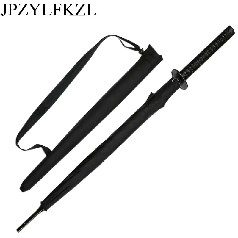 Tanie 8K kreatywny czarny japoński długi uchwyt duży wiatroszczelny miecz samuraja parasol japonia Ninja parasol słoneczny prosty parasol otwarty