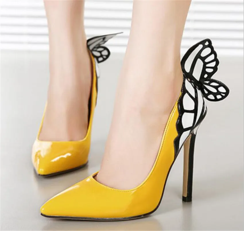 

ZOUDKY 2018 New Dream butterfly wings shallow mouth Sharp head temperament color high heel shoes