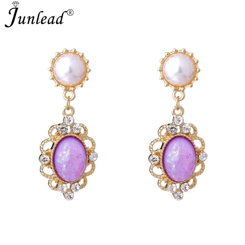 Junlead Fashion Korean Design Bohemian Hanging Statement Earring Boho Purple Gem Flower Drop Dangle Earrings for Women Jewelry | Украшения