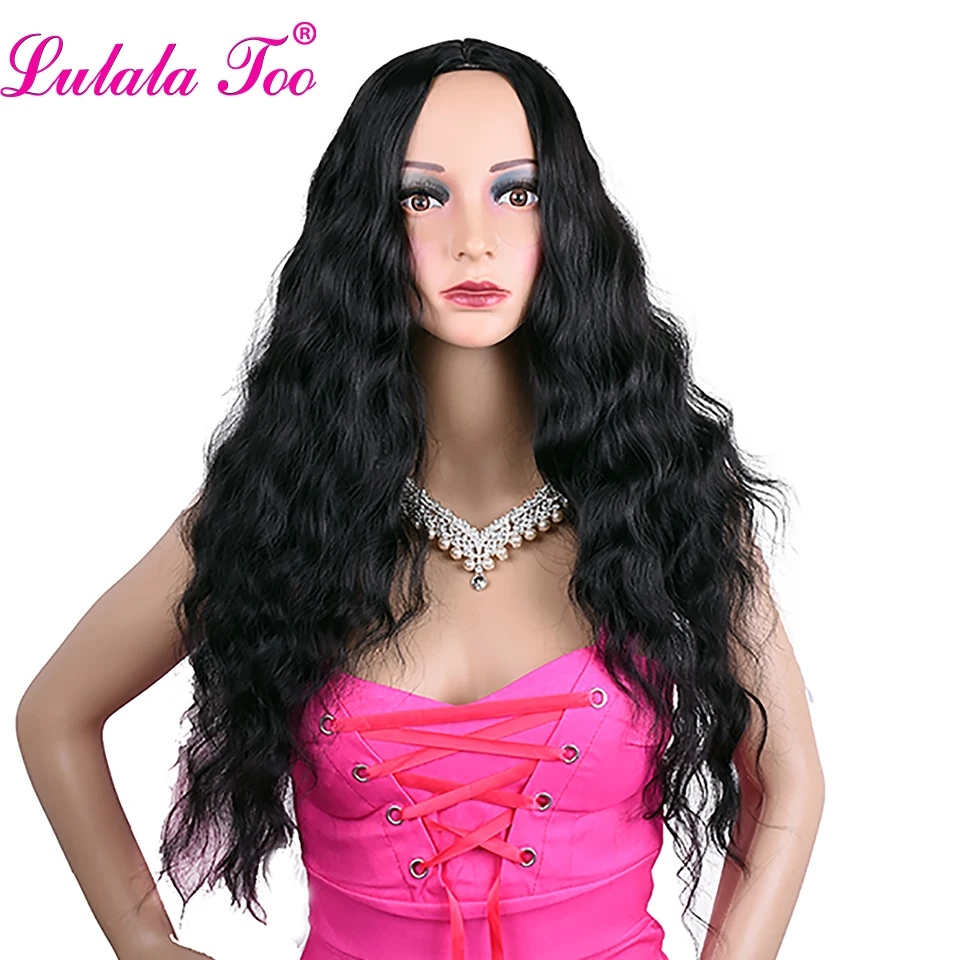 26 дюймов длинные черные волнистые парики синтетические фигурные парики для Для женщин средняя часть афро американских термостойкого