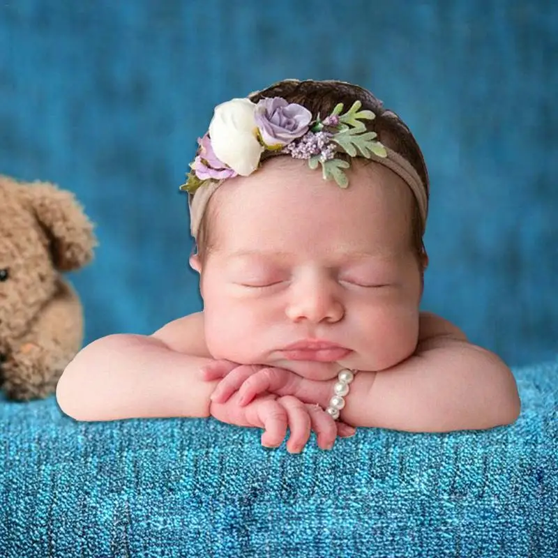 

children headdress flower hair ornaments combination Sew bow flower hair band newborn baby photography props headband crown s3