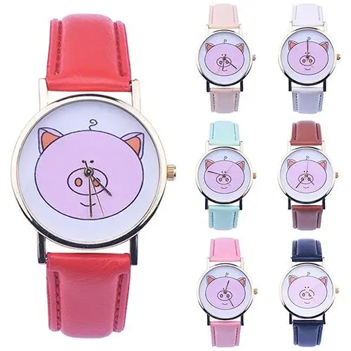 

2018 Popular Brand Luxury Women Cute Pig Pattern Faux Leather Band Analog Quartz Fashion Wrist Watches