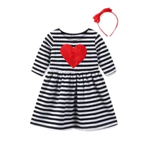 Милое платье для маленьких девочек; модное платье принцессы в полоску с милым сердцем; Повседневный сарафан; одежда для детей