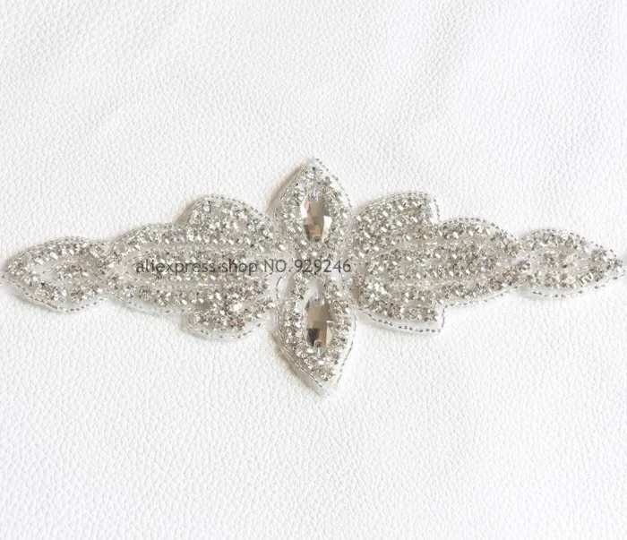 

free shipping 2pcs/lot flower-shape clear crystal rhinestone applique beaded stone trims hotfix motif clothing embellishments
