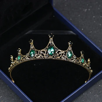 

Vintage Baroque Green Crystal Bridal Crown Headwear Wedding Tiara Headwear Bridal Headband Hair Accessories