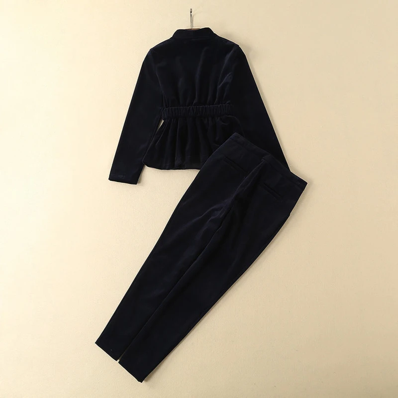 RG Elegant Velvet Blazer Trousers Suits Set Brand Designer Business Office Wear Women Jacket and Pants Suit 2 Piece Sets 2018
