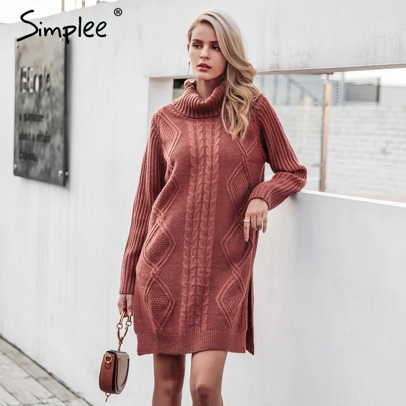 Simplee High Split Knitting Pullover Winter Long Sleeve 2017 Sweater Women Pull Femme Turtleneck Streetwear Soft
