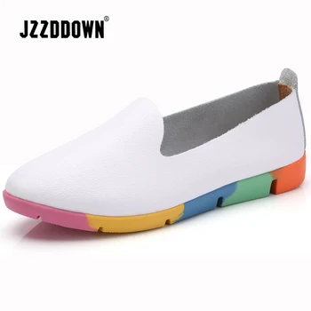 

Jzzddown Genuine Leather Women shoes flat Plus Size Soft bottom ladies shoes Slip On leisure Ballet Mother's flat shoes woman