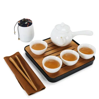 

1 teapot 4 tea cups Set with tea accessories Travel tea set portable bag Dehua white porcelain Chinese Kung Fu ceramic tea set