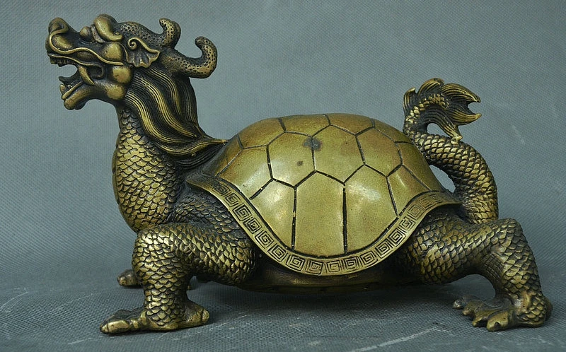 

Chinese Dynasty Palace Pure Bronze Fengshui Wealth Dragon Tortoise Turtle Statue