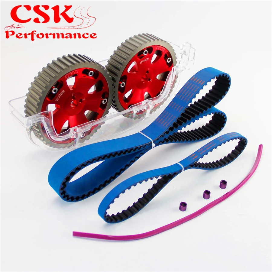 Racing Timing Belt w/Balance+ Cam Gear+Cam Cover Fits For EVO 1 3