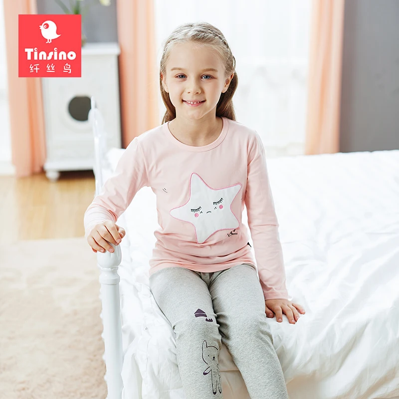 Tinsino Children Girls Autumn Pajama Sets Long Sleeve Cartoon Pajamas Kids Girl Winter Underwear