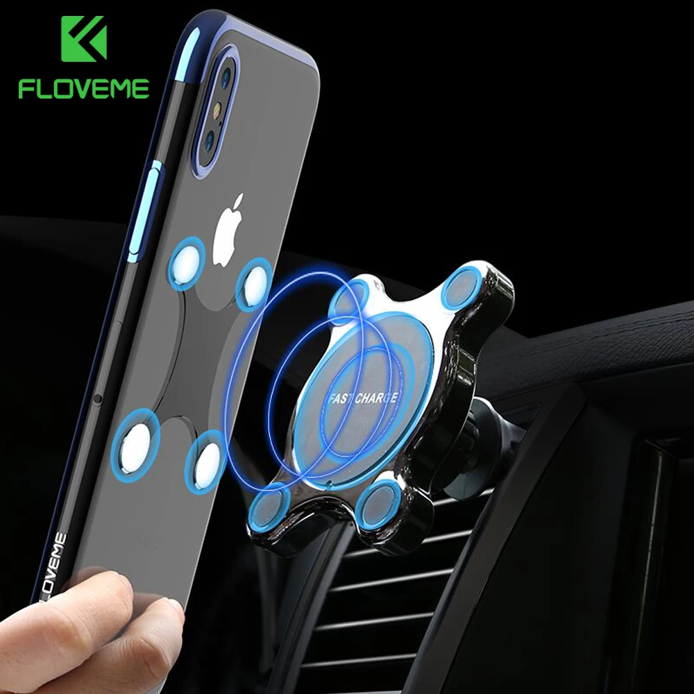 FLOVEME Car Qi Wireless Charger For iPhone X XS MAX Fast Charger Magnetic Car Phone Holder For Samsung Galaxy S9 S8 Plus Note 9