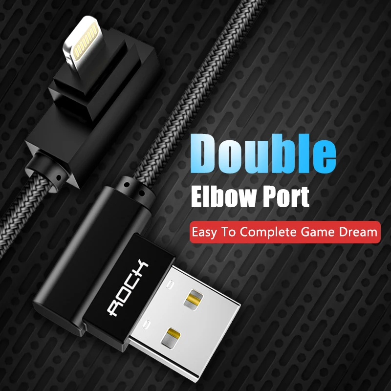 ROCK Handy USB Kabel für iPhone X 8 7 6 5 Plus 90 Grad Rechtwinklig 2.1A Schnelle Ladegerät sync Ka