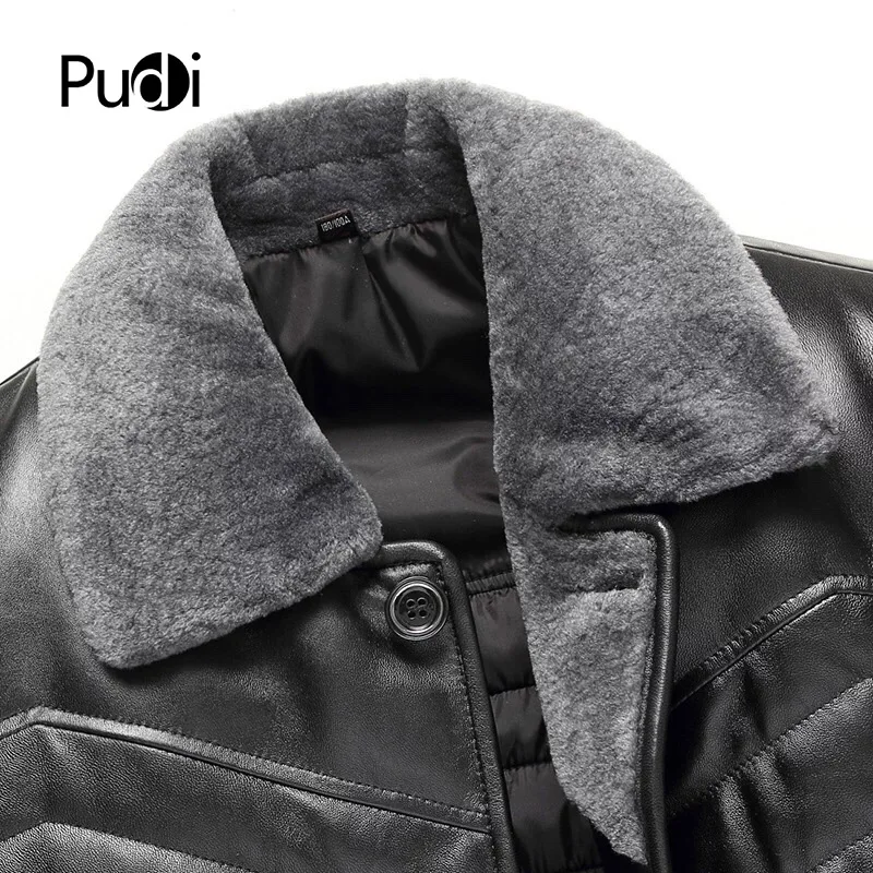 PUDI MT821 мужские новые модные куртки из овечьей кожи пуховые куртки с овчьим меховым воротником осенне-зимняя повседневная верхняя одежда