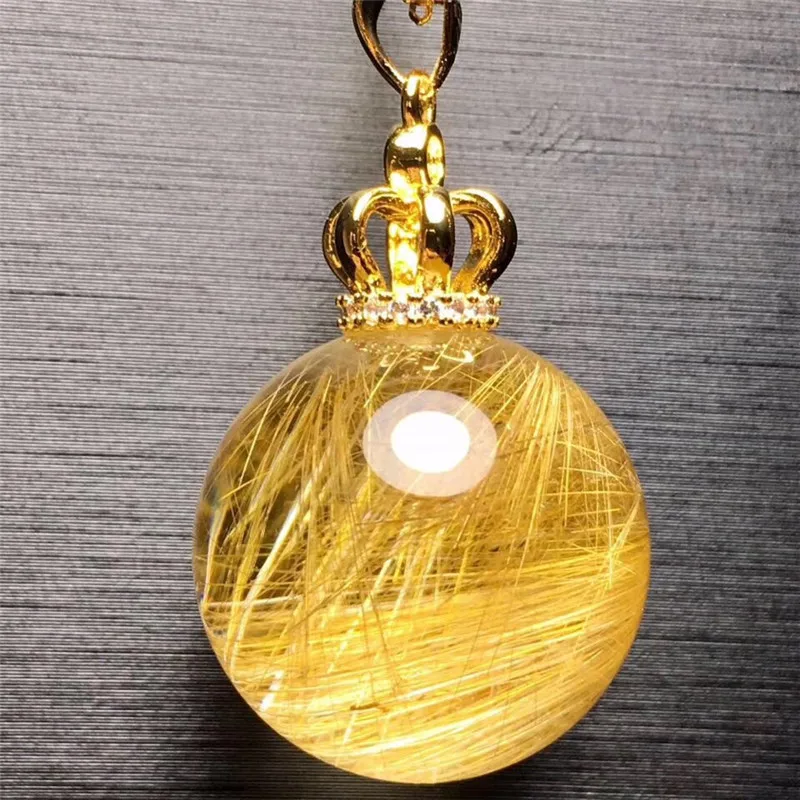 

Natural Gold Rutilated Quartz Titanium Pendant 20mm Ball Shape Woman Man Wealthy Lucky Gift Luxury Gemstone Pendants AAAAA
