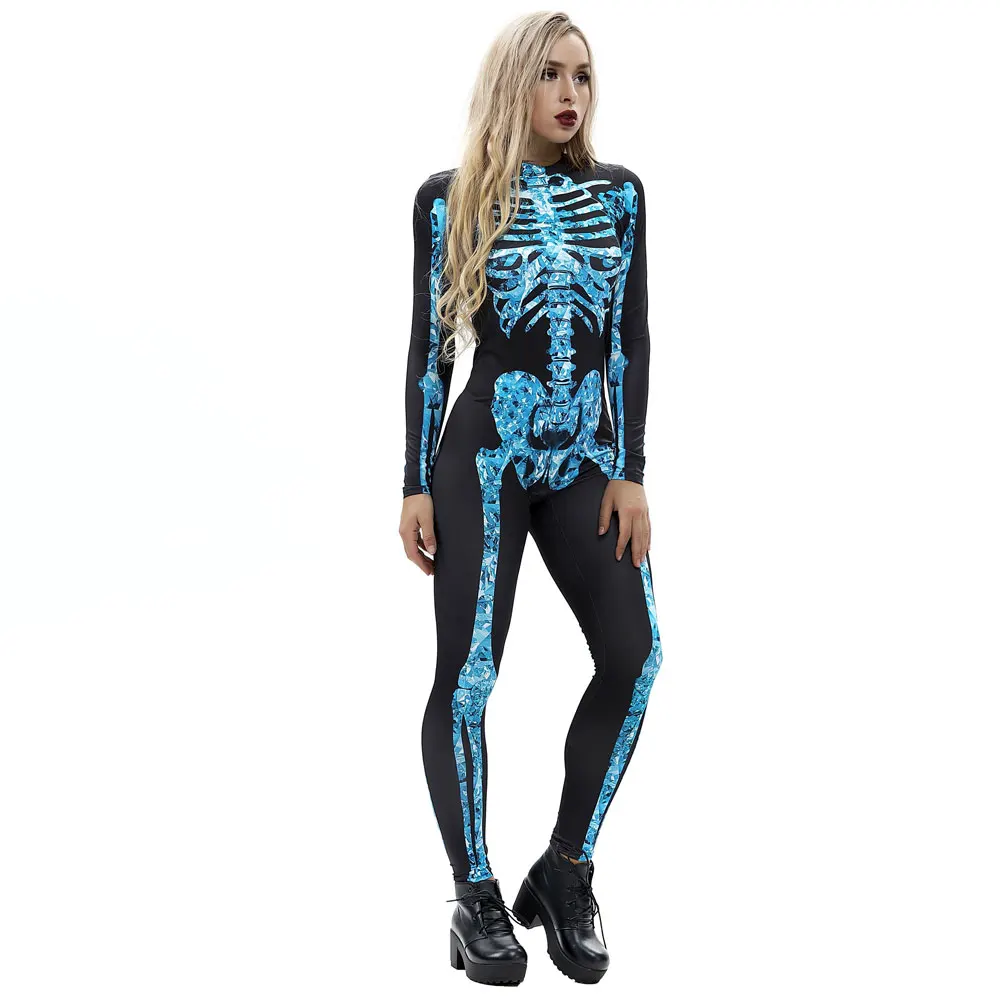 New Halloween Jumpsuits For Women 3D Skeleton Bones Printed Horrible Skinny Party Festival Catsuit Long Sleeve Bodysuits Overall