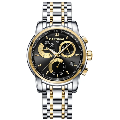 Карнавал мужские часы в стиле милитари Топ бренд класса люкс автоматические механические часы мужские полностью стальные часы relogio masculine kol saati - Цвет: Gold black C8800ste