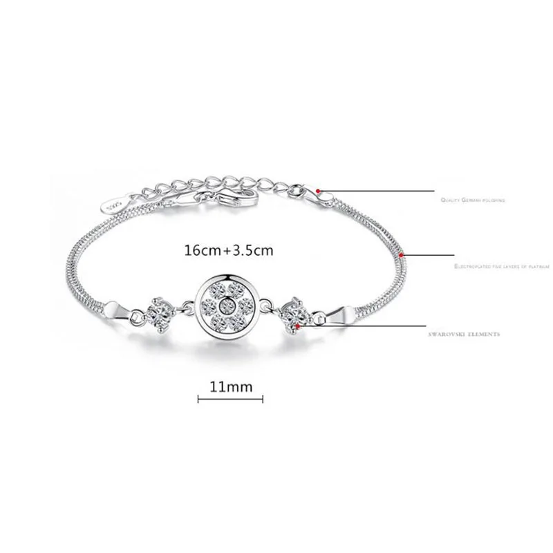 Anenjery новейшая мода 925 пробы серебро мечта круглый циркон цветок четыре когти Кристалл Браслеты и браслеты pulseira S-B39