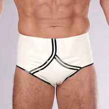 Резиновое лоскутное нижнее белье спереди вышивка натуральный латекс короткие брюки латекс мужские трусики сексуальное женское нижнее белье