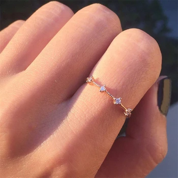 

14K Rose Gold 4 Small Diamonds Ring Delicate and Refreshing 925 Sterling Silver, Jewelry Rings Women Bizuteria Peridot Gemstones