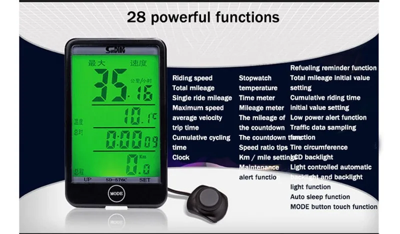 Waterproof 576C Mountain Bike Bicycle Computer Wireless Stopwatch LCD Backlight Multi-function Speedometer Odometer Stopwatch (7)