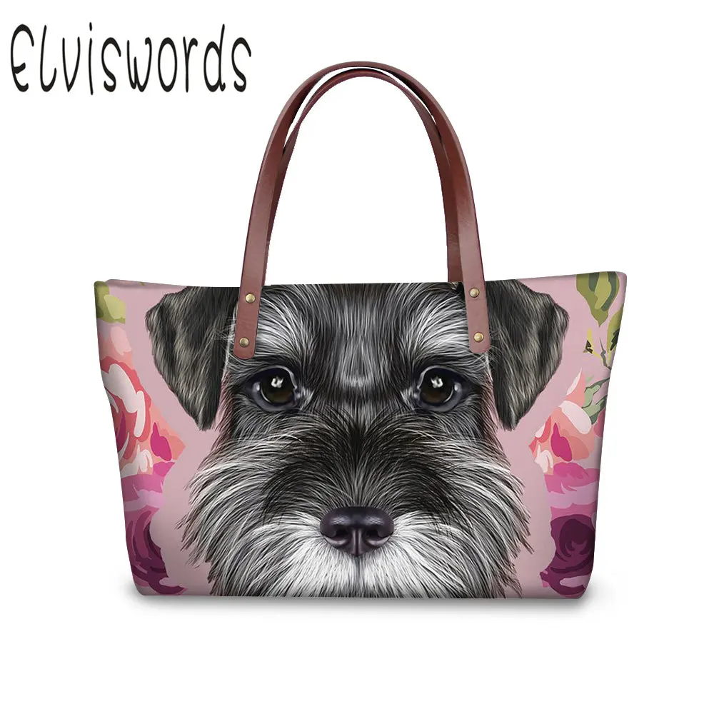 

2019 Schnauzer Flower Girls Big Handbag Totes High Quality Pet Dog Printing Fashion Shoulder Bags For Women