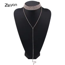 

2017 New Fashion Women Chocker Luxury Rhinestone Crystal Personality Neck Long Chain Pendant Choker Necklaces Jewelry