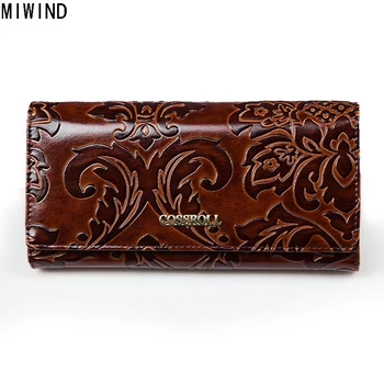 

2017 New Embossing Flower Genuine Leather Women Wallets Multifunction High Quality Cow Leather Purse Female Long Design T1138