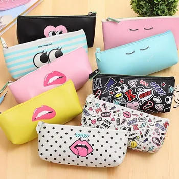 

Cartoon Stationery Bags Lovely Pencil Pen Bag Waterproof PU Storage Bag Zipper Pouch Free Shipping W7180