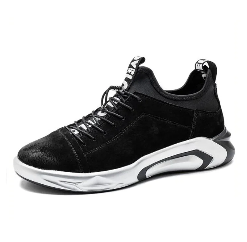 Мужская обувь из натуральной кожи; дышащие кроссовки; мужская резиновая нескользящая обувь; модная мужская повседневная обувь на шнуровке; zapatillas hombre - Цвет: black