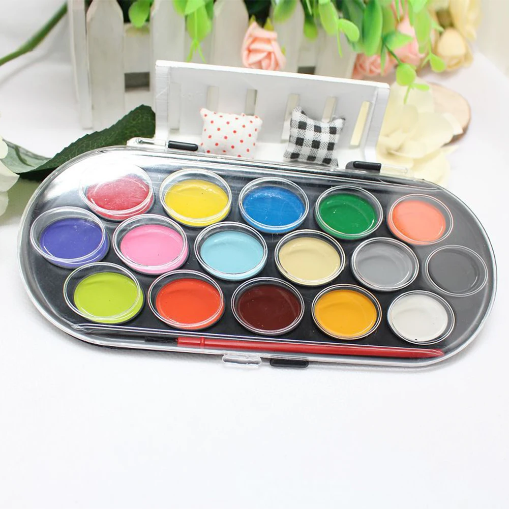 

Professional Solid Gift Paint Box Portable Paintbrush DIY Water Color Handwork 16 Colors Art Paint Brush Sketch Kids Tool Toy