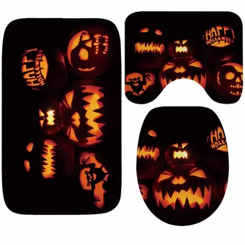 

Honlaker Pumpkin Lamp Series Bathroom Mats and Rugs Thickening Flannel Bath Toilet Mats Non-slip Bath Carpet 3Pcs/Set
