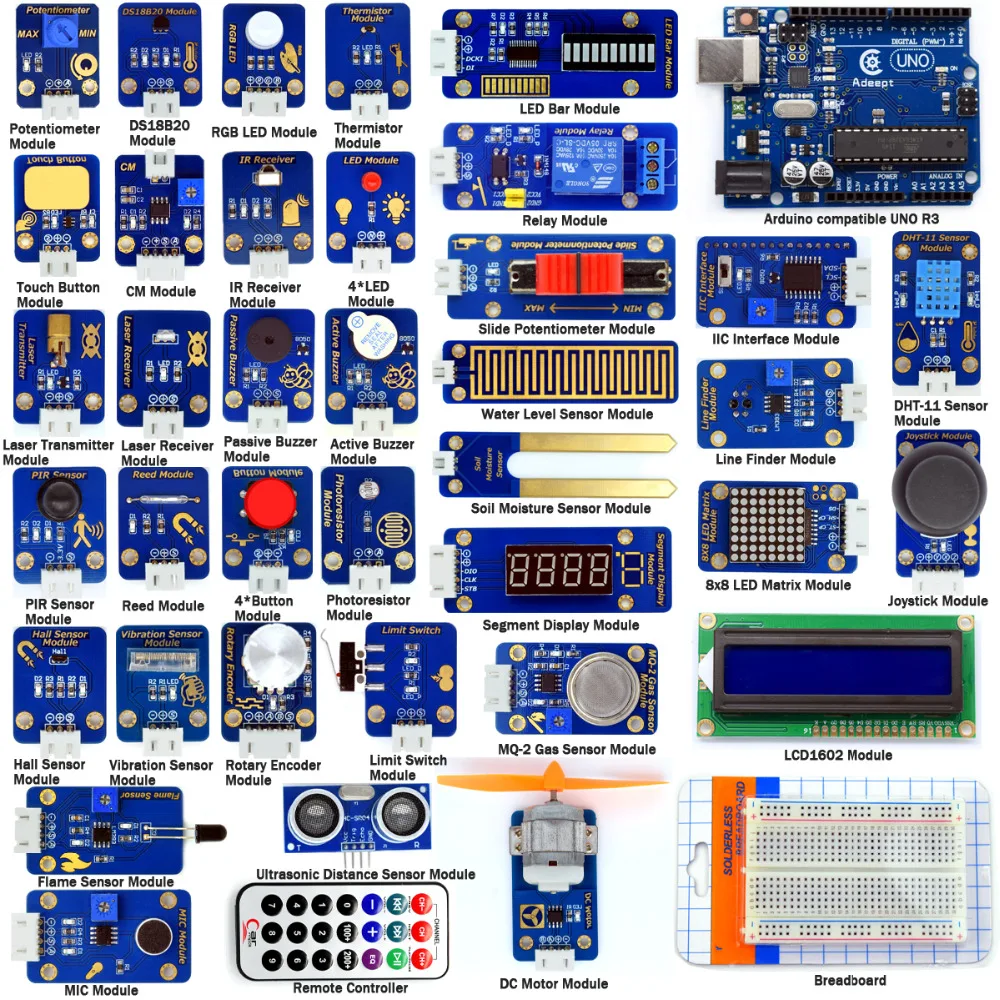 Adeept DIY Electric Ultimate Sensor Modules Kit for Arduino UNO R3 with Guidebook Processing FreeShipping Book