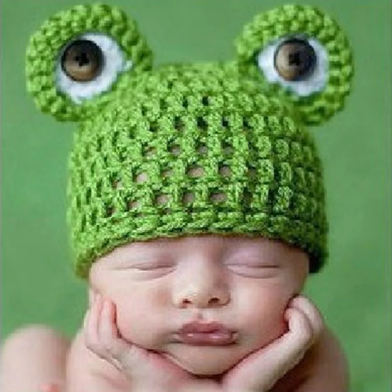 

DreamShining Cartoon Baby Hats Handmade Infant Caps Newborn Photograph Props Crochet Knitted Cap Unisex Girls Boys Frog Hats