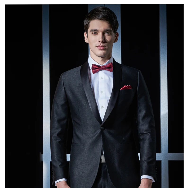 Classic Black Fashion Groom Tuxedos Evening Business Prom Party Suits Business Suits Slim Fit for Men Shawl Collar 2 Pieces