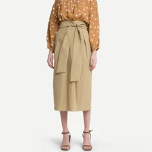 Хаки галстук-бабочка Высокая талия прямые юбки для женщин дамы весна осень OL формальные до середины голени Длина slim fit Юбки для работы