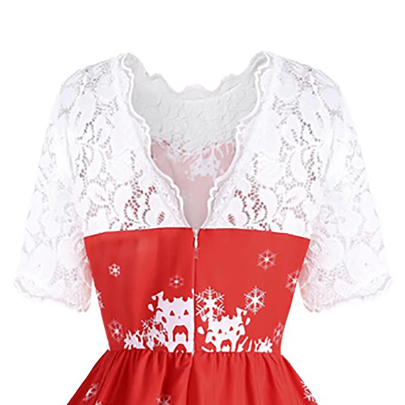 Kostlich Print Lace Pathchwork Dresses Hepburn Half Sleeves Vintage Dress Big Women Swing Christmas Dress Plus Size S-2XL (5)