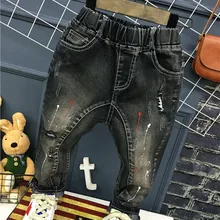 Джинсы для мальчиков; сезон осень-зима; Детские повседневные брюки с принтом в крашеный горошек; эксклюзивные модные детские шаровары; для детей 2-7 лет; A12036