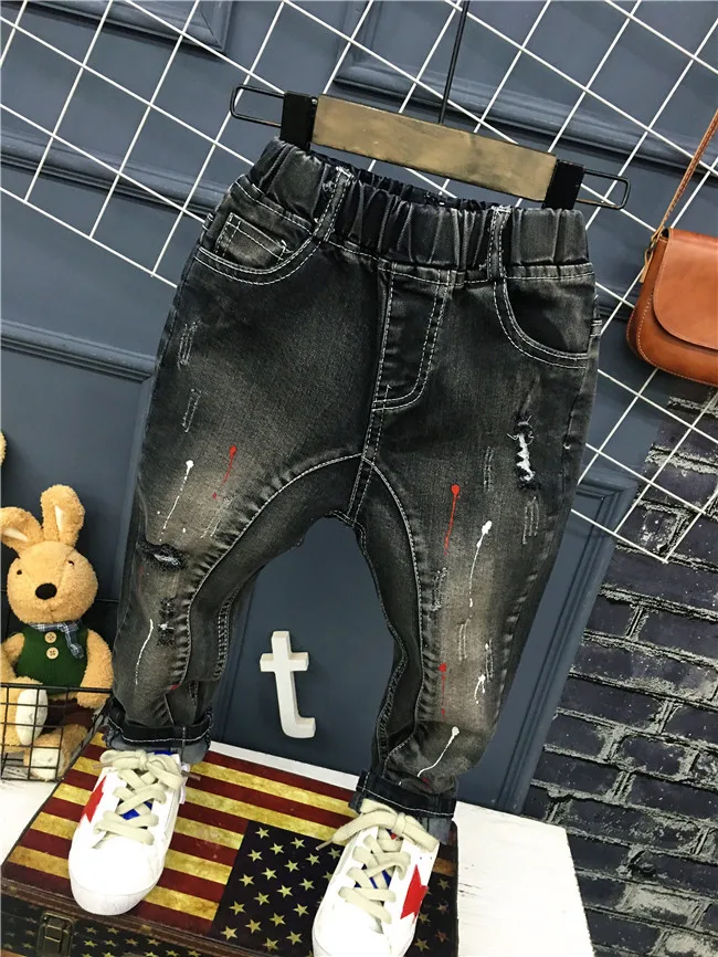 

boys Jeans Winter Autumn Kids Baby Paint Dot Print Casual Pants Exclusive Custom Fashion Children Harem Trousers 2-7yrs (A12036