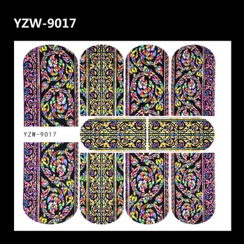 WUF 1 Sheet 3D Colorful Flower Lace Pattern Nail Art Water Decals Transfer Stickers Nail Art Decorations