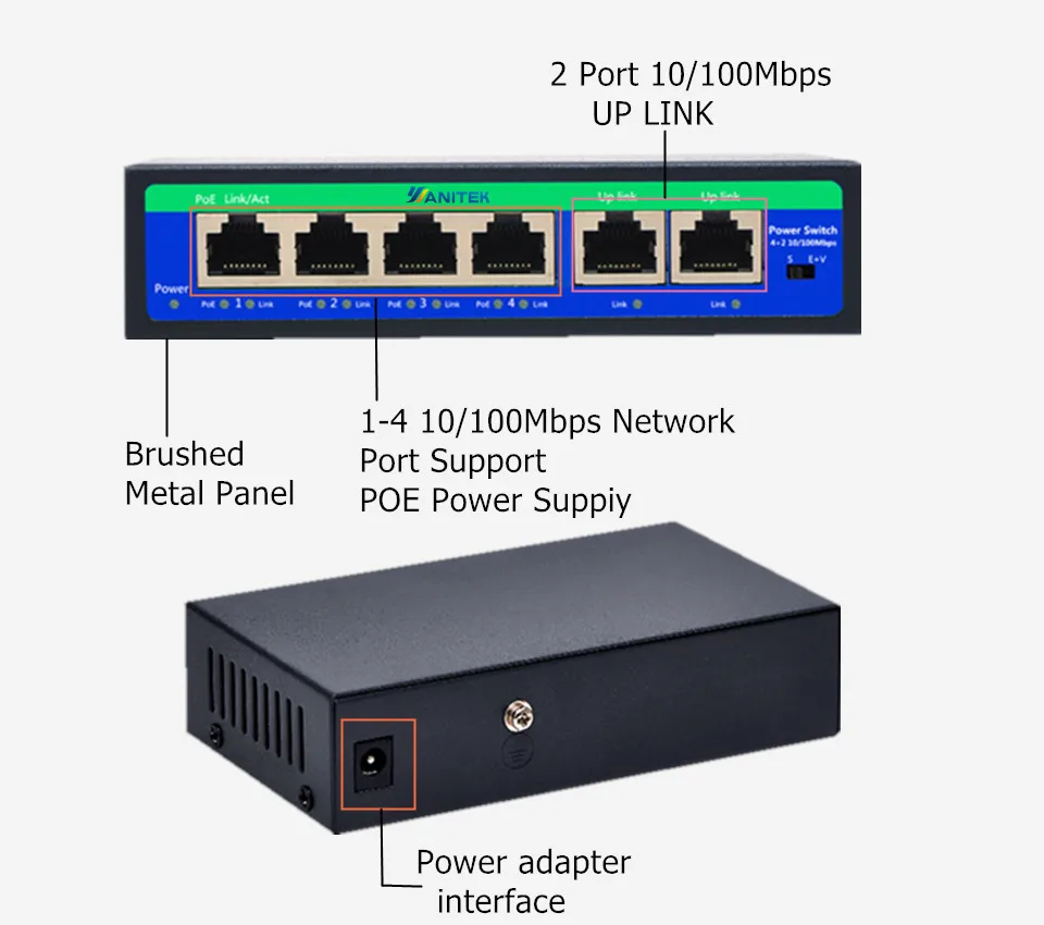 250 м 4 + 2 POE коммутатор 2 восходящего и 4 POE RJ45 порты с VLAN DIP 6 портов 4 poe выключатель инъектор коммутатор для интернет-сети poe