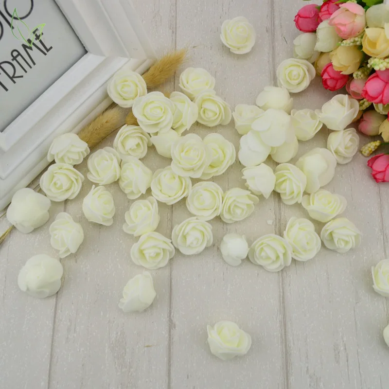 100pcs PE Foam Fake Teedy Bear Roee Head Artificial Flowers Cheap Wedding Home Decoration for Scrapbooking Gift Box Diy Wreath 