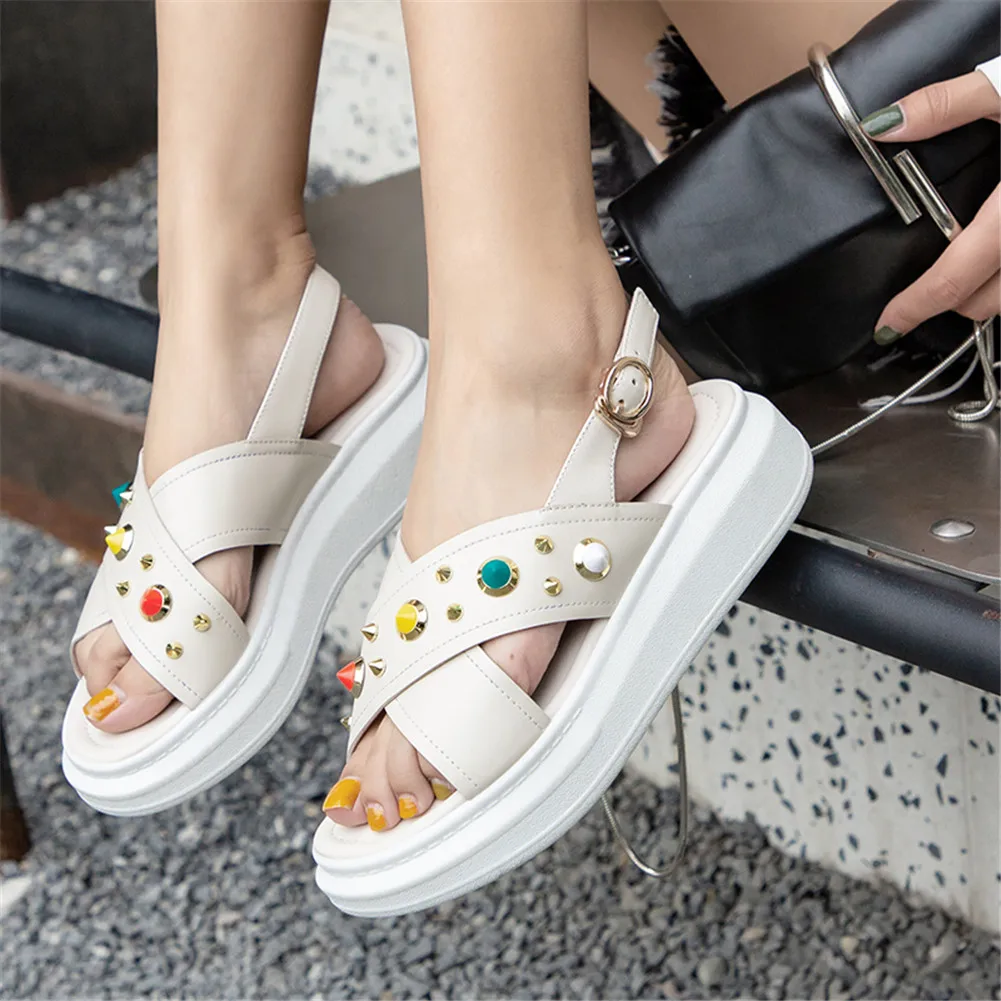 

Lapolaka fashion INS hot women's genuine leather shoes rivet buckle ladies women shoes woman casual summer sandals