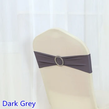 

Dark Grey Colour Shiny Round buckles Spandex chair sash wedding chair sashes lycra stretch chair band universal hotel party show