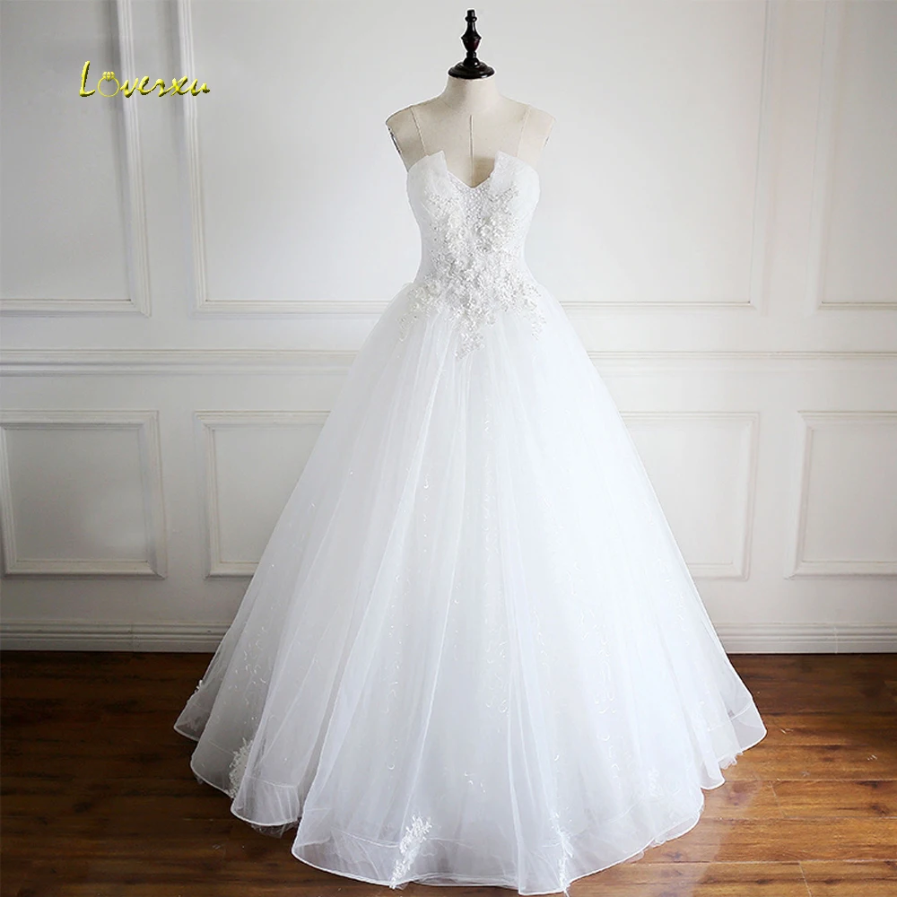 Loverxu Vestido De Noiva прелестное, с рюшами кружево Свадебные платья 2019 эффектное с открытой спинкой и аппликацией бисером линии свадебное платье