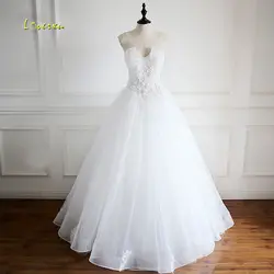 Loverxu Vestido De Noiva прелестное, с рюшами кружево Свадебные платья 2019 эффектное с открытой спинкой и аппликацией бисером линии свадебное платье